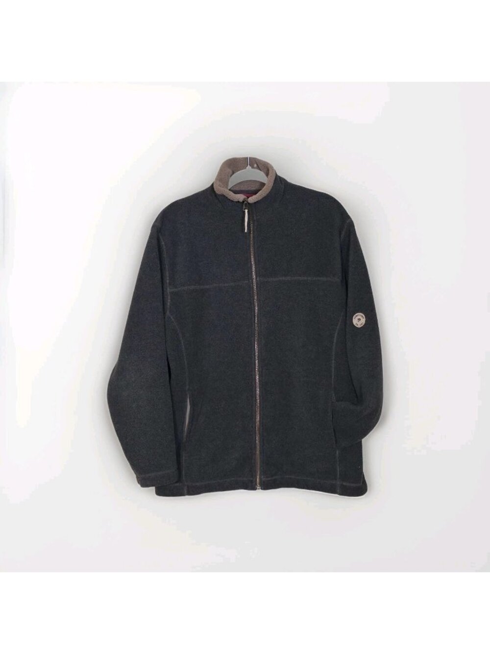 Pierre Cardin Fleece Jacket Men M Brown Gray Full Zip Lined Coat Plush Gorpcore